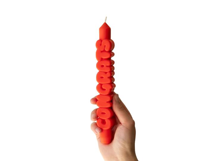 Kerze Taper candle CONGRATS Orange