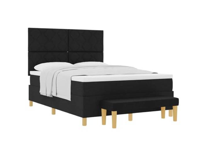 KTHLBRH Boxspringbett mit Kissen schwarz 200 x 160 cm Stoff Technisches Holzgestell, Kopfteil Polyester, mittlere Matratze, inkl. Sitzbank, modernes Design