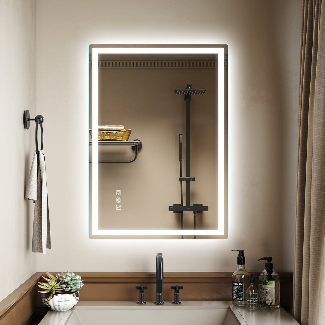 Metro Casten Sleek LED Bathroom mirror with Bluetooth, Dimming, 3 color temperature, Anti-fog Wall mirror 50cm H x 70cm W