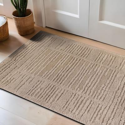 World Rug Gallery Striped Framed Border Power Loomed Soft Shag High-Low Indoor Area Rug