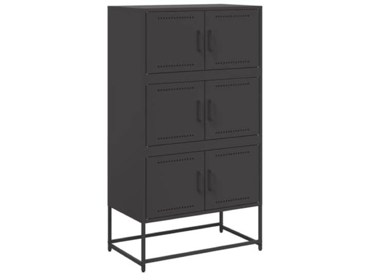 Fisinber Sideboard Schwarz 68,5x38,5x123,5 cm Metall Schrank Industrie-Kommode mit 6 Fächern und Türen für Wohnzimmer und Schlafzimmer, pflegeleichter Aufbewahrungsschrank aus Metall.