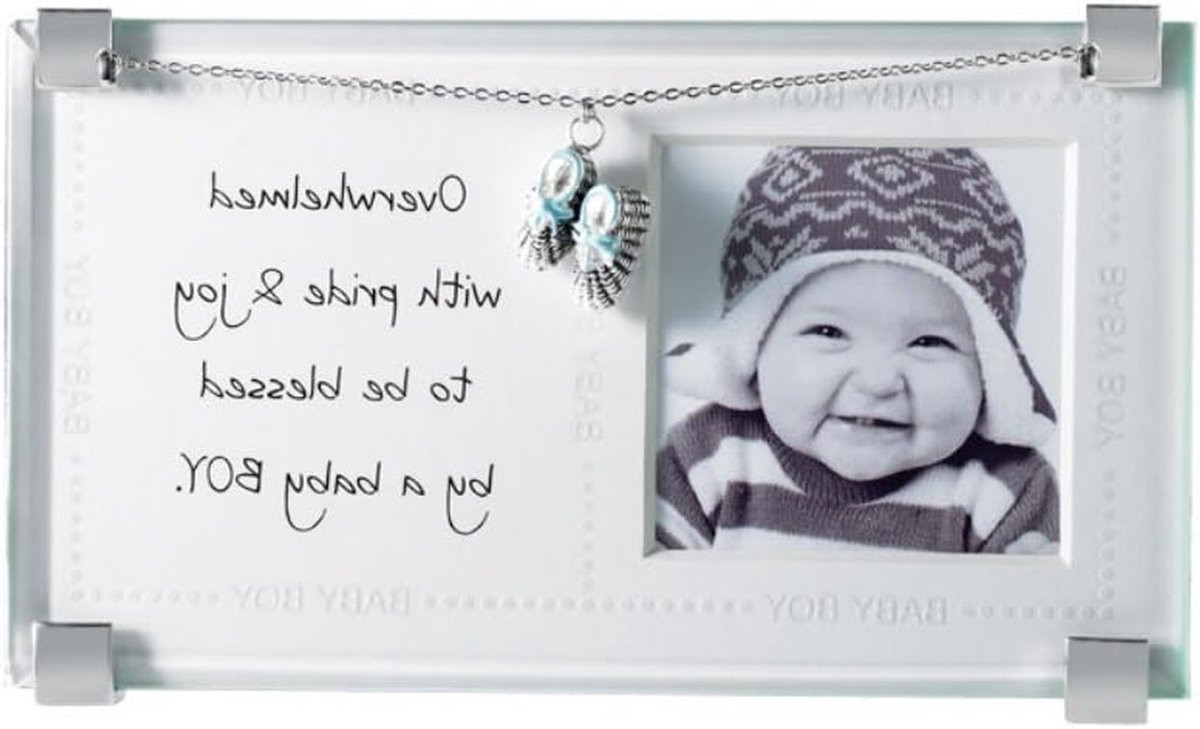 Zilveren Baby Fotolijst met Bootje Bedeltje voor Babykamer Decoratie - 16 x 8 cm