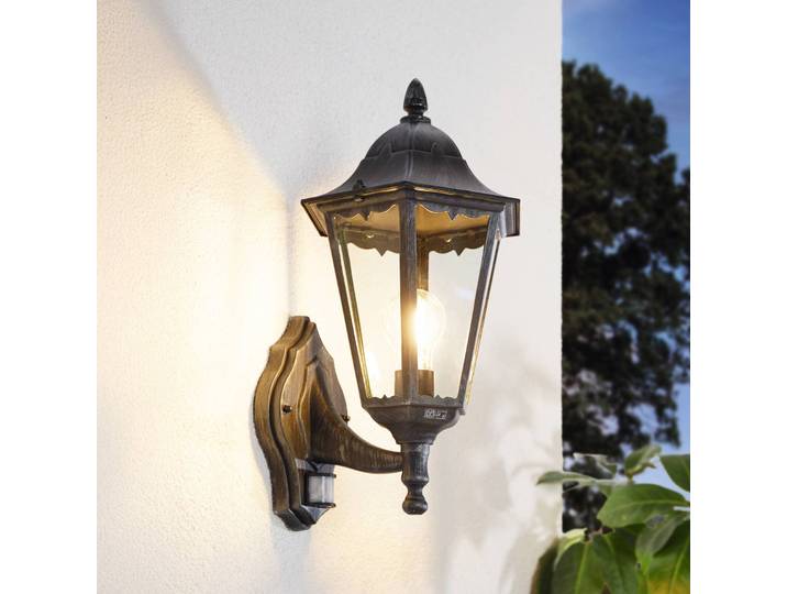 EGLO Außenwandlampe Navedo, schwarz/silber, Höhe 42 cm, Sensor Navedo, schwarz, Aluminium, Antik, Wandleuchte außen