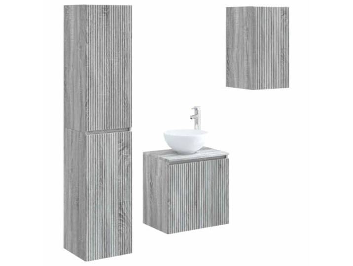 KTHLBRH Badezimmermöbel-Set 3-teilig Sonoma Grau Holz Engineered 6 Einlegeböden, Wandmontage, reversible Türen, Innengebrauch, Bohrer enthalten