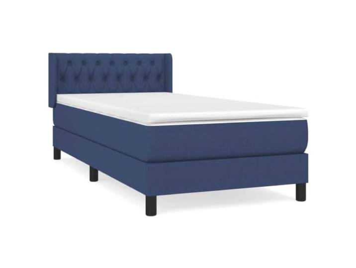 PUGYNBK Boxspringbett, 90 x 190 cm, mit Stoffmatratze, Blau Verstellbares Kopfteil, Taschenfedern, mittlere Festigkeit, weicher Schutz, Handbuch im Lieferumfang enthalten