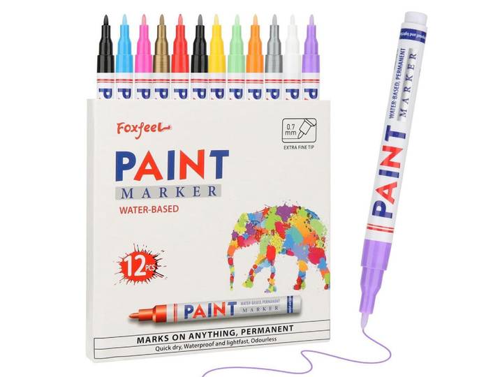 Paint Marker Set 12 Farben Wasserbasiert & Schnell trocknend, Mehrfarbig, Kunststoff, 1x1x14 cm, Dekoration, Malbedarf & Bastelbedarf