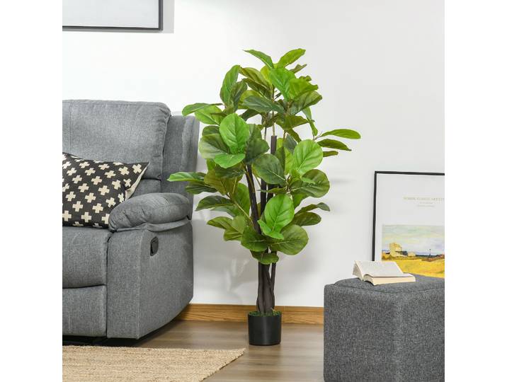 HOMCOM Ficus Artificiel 130cm 78 Feuilles Intérieur/Extérieur