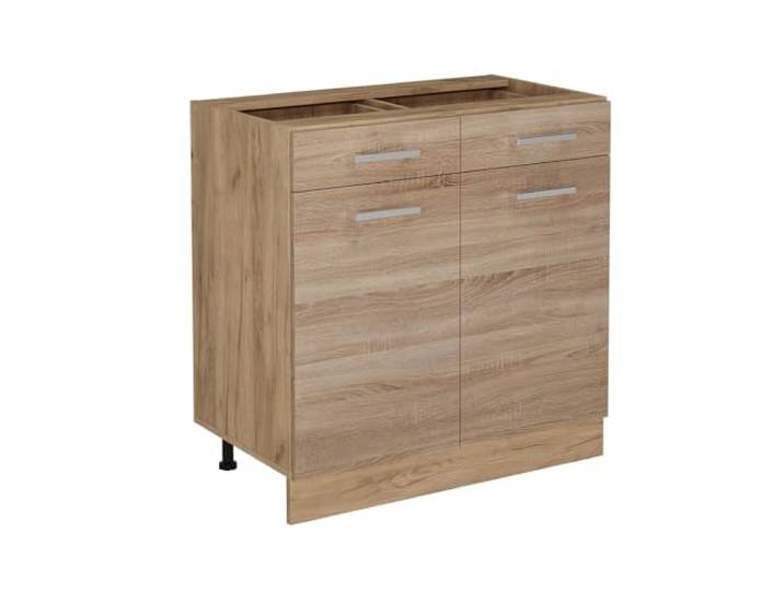 Vicco Küchenunterschrank R-Line, Sonoma, 80 cm 2 Schubladen · Ohne Arbeitsplatte · Höhenverst. Füße · 2 Türen · Leichter Zugriff