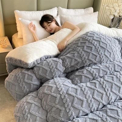 All Categories Goods Super Thick Winter Warm Blanket For Bed, Artificial Lamb Cashmere Weighted Blanket, Soft Comfortable Quilt Comforter grey