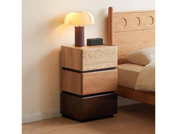 YESWOOD Stilvoll Nachtschrank mit 3 Schubladen,Holz nachttisch 45X35X70CM Nachttisch in mehrfarbiger Optik，Eiche nachtkommode 70 cm hoch,Beistelltisch für Schlafzimmer, Wohnzimmer und Couch