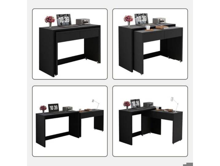 Bureau gain de place mobile à roulettes bureau compact 2 en 1 étagère et commode en bois 1 8 cm