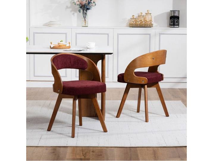 Lot De 2 Chaises De Salle A Manger Lin Rouge Siege Moderne FloraGrace Pour Salle A Manger Assise 360 Degres 44x41x75cm