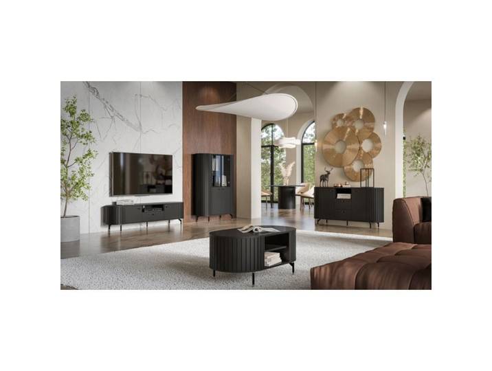 Meuble TV 2 portes avec tiroir - ZANTE - 180 cm - noir avec façades rainurées