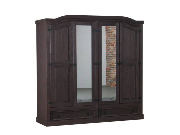 ebuy24 Kleiderschrank kolonial, Braun, 4 Fächer, 2 Schubladen, 194x193x57 cm, Schlafzimmer, Kleiderschränke
