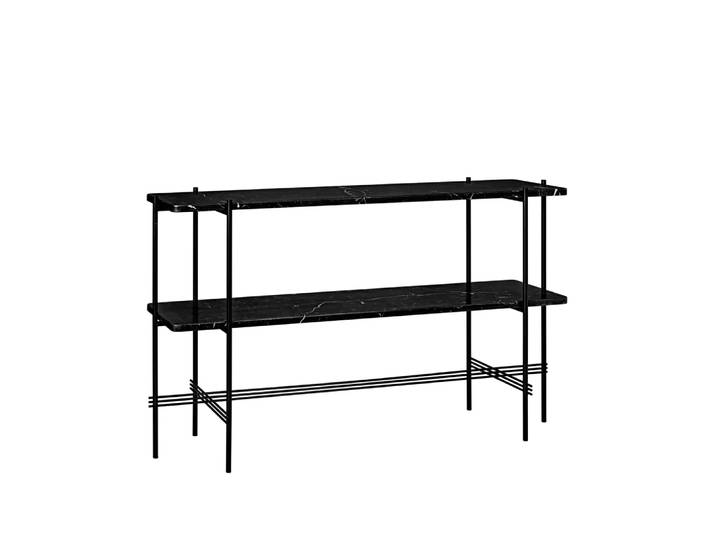 GUBI TS Console Beistelltisch 120x30x72 cm Black marquina marble, Schwarzes Gestell, 2 Marmorplatten