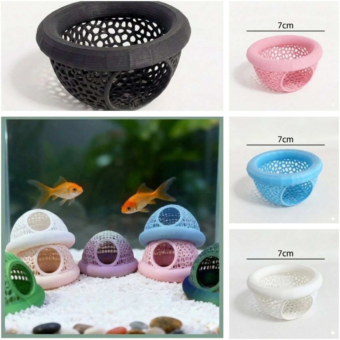 INF 4er-Set schwimmende Fisch-Ruheplattformen – Kunststoff Aquarium-Fisch-Hängematten in Mischfarben (Pink, Blau, Schwarz, Weiß) S