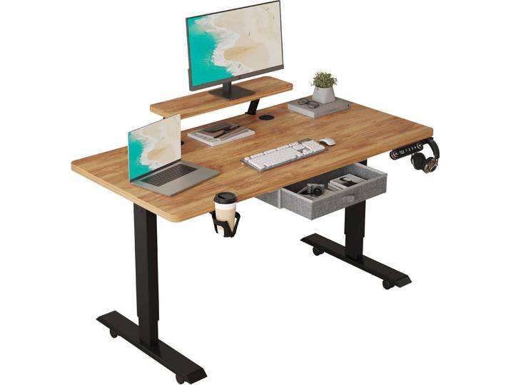 Hilodesk 140cm Bureau électrique réglable en hauteur - Bureau assis-debout - Bureau avec réglage électrique de la hauteur\, Marron