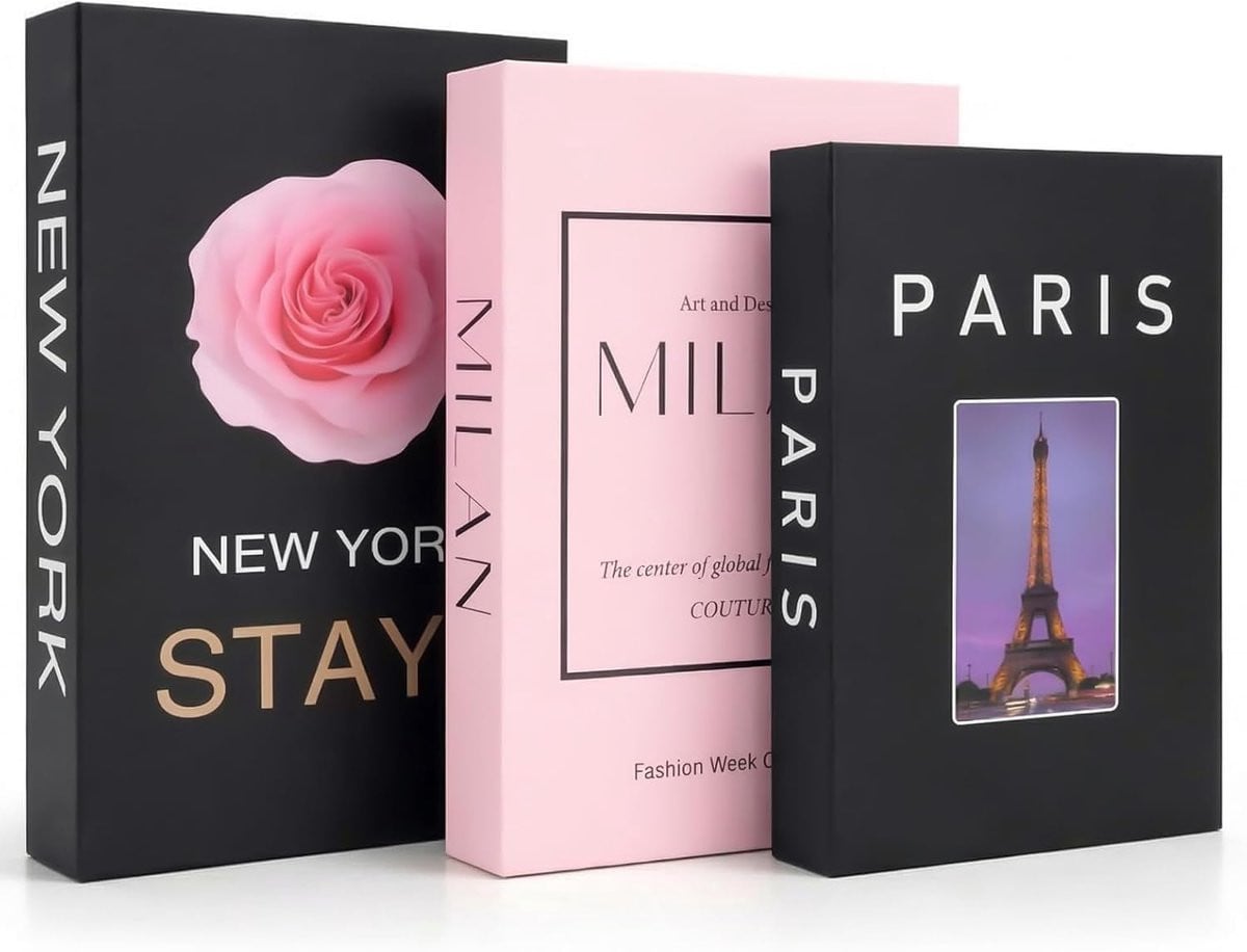 Decoratieve Boeken Opbergbox Set met Magnetische Sluiting - Zwart Roze