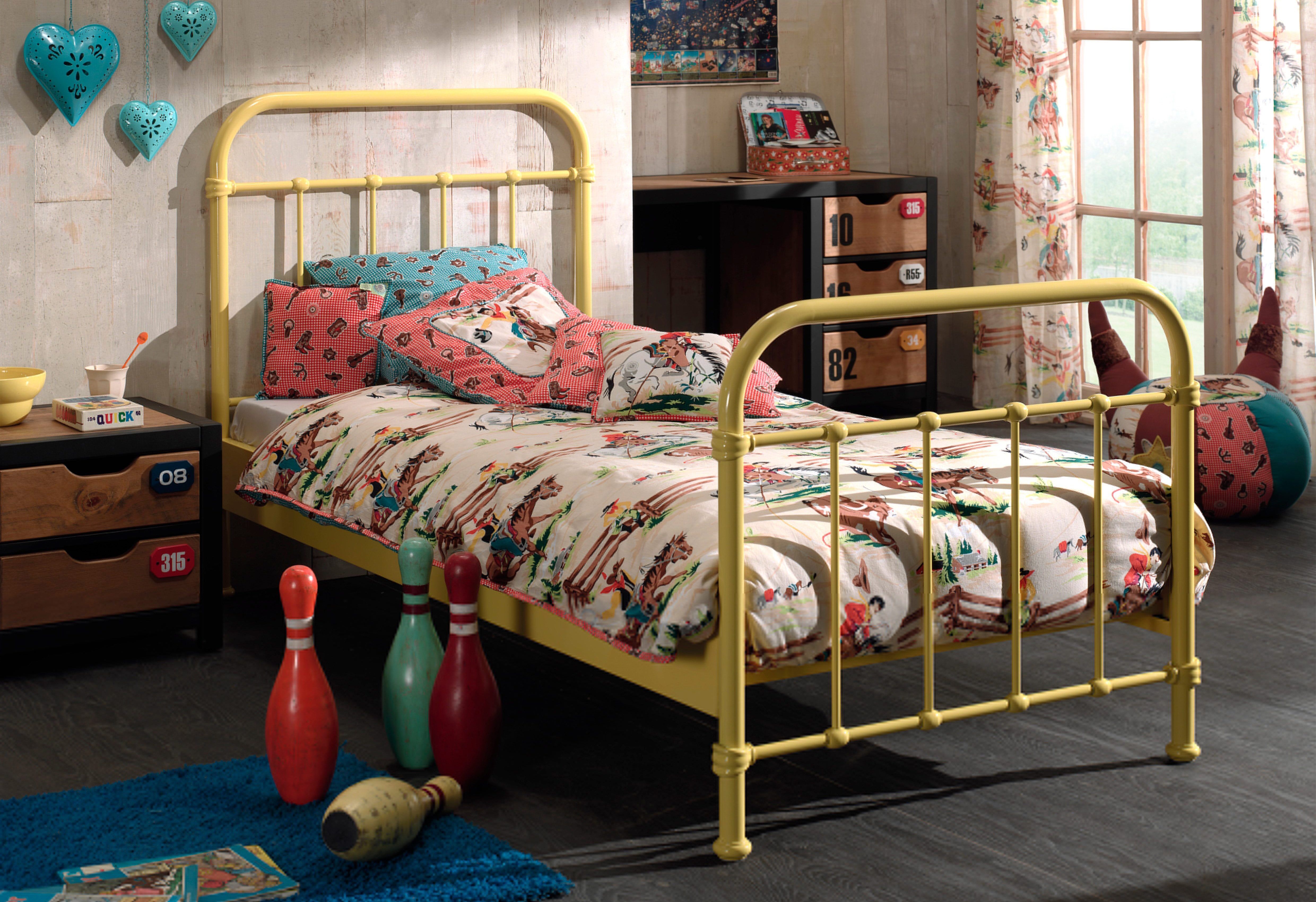 Einzelbett VIPACK "New York, Bettgestell Metall, pulverbeschichtet, in zeitlosem Design", gelb, B:95cm H:100cm L:210cm, Betten, Einzelbett, zwei Breiten und mehrere Farben zu Auswahl gelb Liegefläche Länge B: 200cm x 90cm, Höhe Bett: 100cm Höhe Fussteil: 