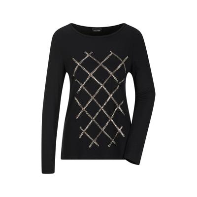 Langarmshirt GOLDNER "Langarmshirt aus Viskose mit Glanz", Damen, Gr. 44, schwarz, Obermaterial: 95% Viskose CV. 5% Elasthan EL., U-Boot-Ausschnitt, Shirts Langarmshirt, Pailletten