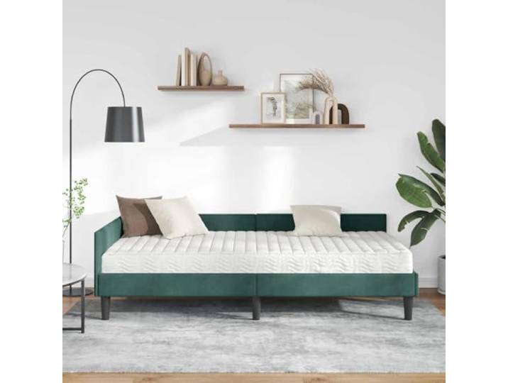 KTHLBRH Eckbett mit Matratze, 2 Stück, Grün Samt Verstellbares Kopfteil, Rahmen aus Sperrholz, atmungsaktive Matratze, Einzelbett 90 x 200 cm