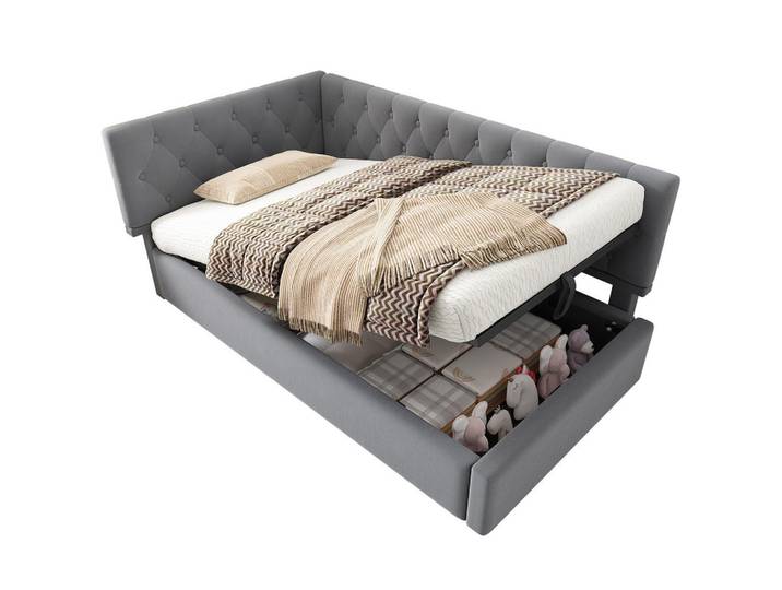 Okwish Tagesbett 90/190 cm grau aus Samt mit Stauraum, Grau, 90x190 cm, Schlafzimmer, Betten, Polsterbetten