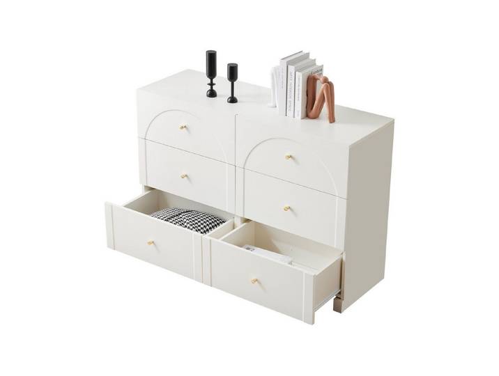 Refined Living Sideboard Kommode mit 6 Schubladen, Aufbewahrungsschrank (Maße: H82/B120/T40 cm, Aufbewahrungsschrank, 1 St., Möbel mit Metallgriffen, stabile Konstruktion), Viel Stauraum, Feuchtigkeitsschutz, Einfache Montage