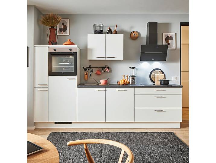 Autarke Küchenzeile Seitenschrank A 300cm Ausrichtung links Weiß/Weiß