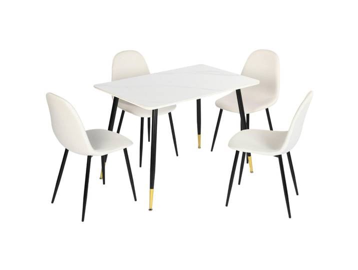 Urban Meuble Esstisch SET Weiß und gebrochenes Weiß, Weiß, Beige, Metall, 70x75x110 cm, Esszimmer, Bänke, Tischgruppen & Eckbankgruppen
