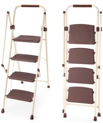 Kodotan sofa 4 Step Ladder, Folding Step Stool with Wide Anti-Slip Pedal, Sturdy Steel Ladder, Lightweight, Portable Steel Step Stool