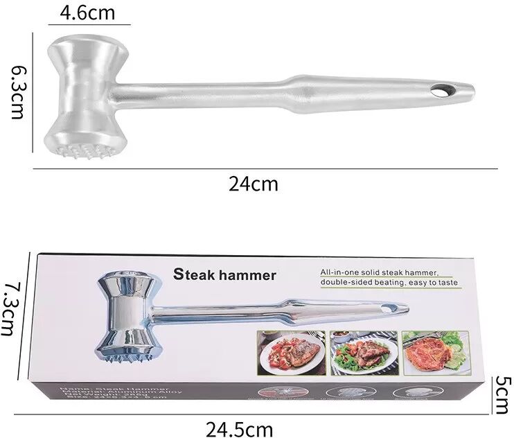 INF Fleischklopfer aus Aluminiumlegierung - Doppelseitiger Fleischhammer für Steak, Schweinefleisch & mehr