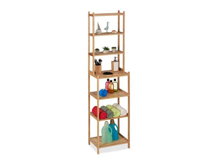 Relaxdays Étagère salle de bain bambou HxLxP: 180x44x33 cm 7 étagères ranger meuble à poser pour cuisine nature