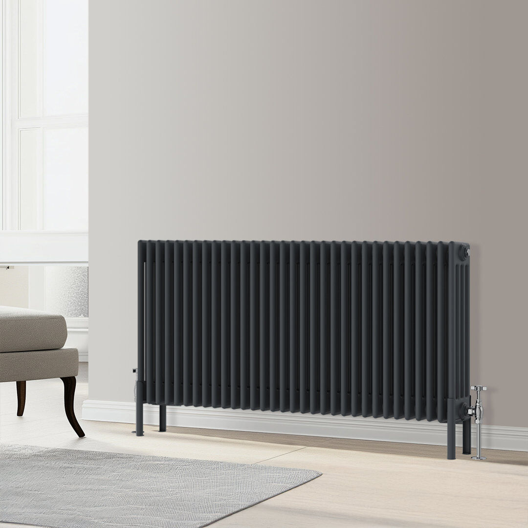 Symple Stuff Altynay Horizontal Traditional 4 Column Radiator Anthracite 600mm H x 1460mm W x 140mm D
