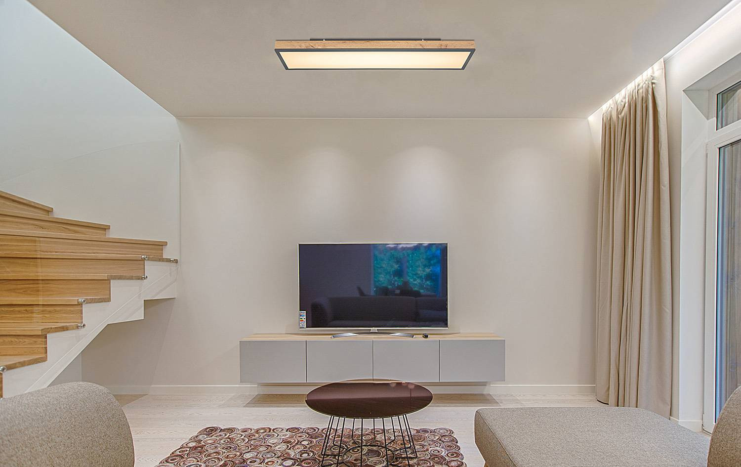 Globo Lighting Doro F LED-plafondlamp bruin/grijs B: 80 cm, D: 20 cm, H: 8 cm