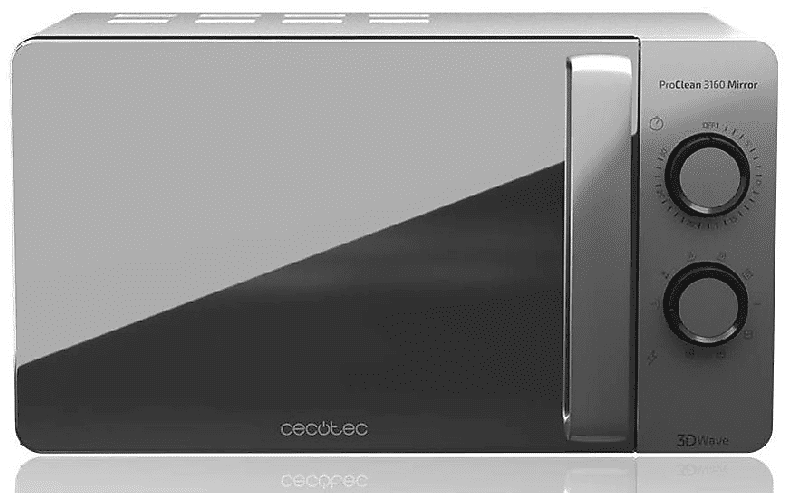 Microondas con grill - Cecotec Proclean 3160 Mirror, 700 W, 6 niveles, Descongelacióm, 20 l, Plata