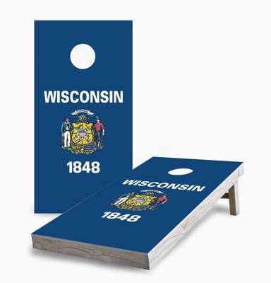Skip's Garage Wisconsin State Flag Cornhole Boards