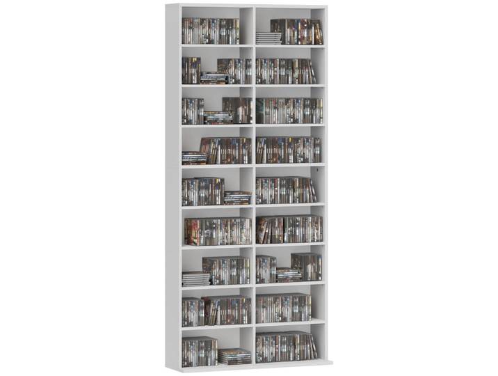 ComfortXL Dvd-Regal De-09708 14 anpassbare Regale, 18 Fächer Weiß, 24x175x78.5 cm, Wohnzimmer, TV Möbel, CD-Regale