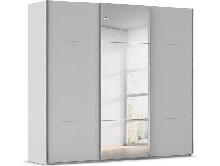 Schwebetürenschrank, Holzwerkstoff, Seidengrau, 242×223×68 cm, Mit Spiegeltür, Klassisch, Rauch