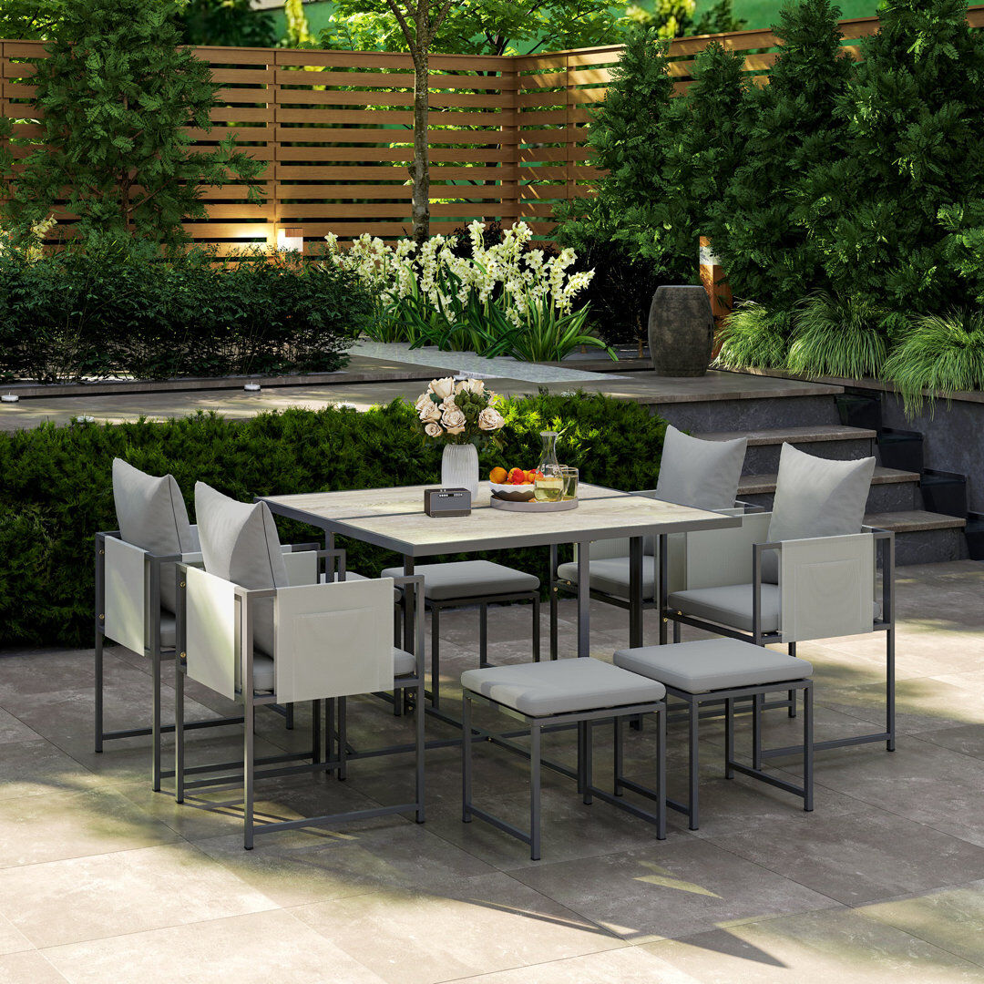 Latitude Run Outsunny 9 Piece Garden Dining Set Cube with Cushions 8 Seater Grey Gray 8