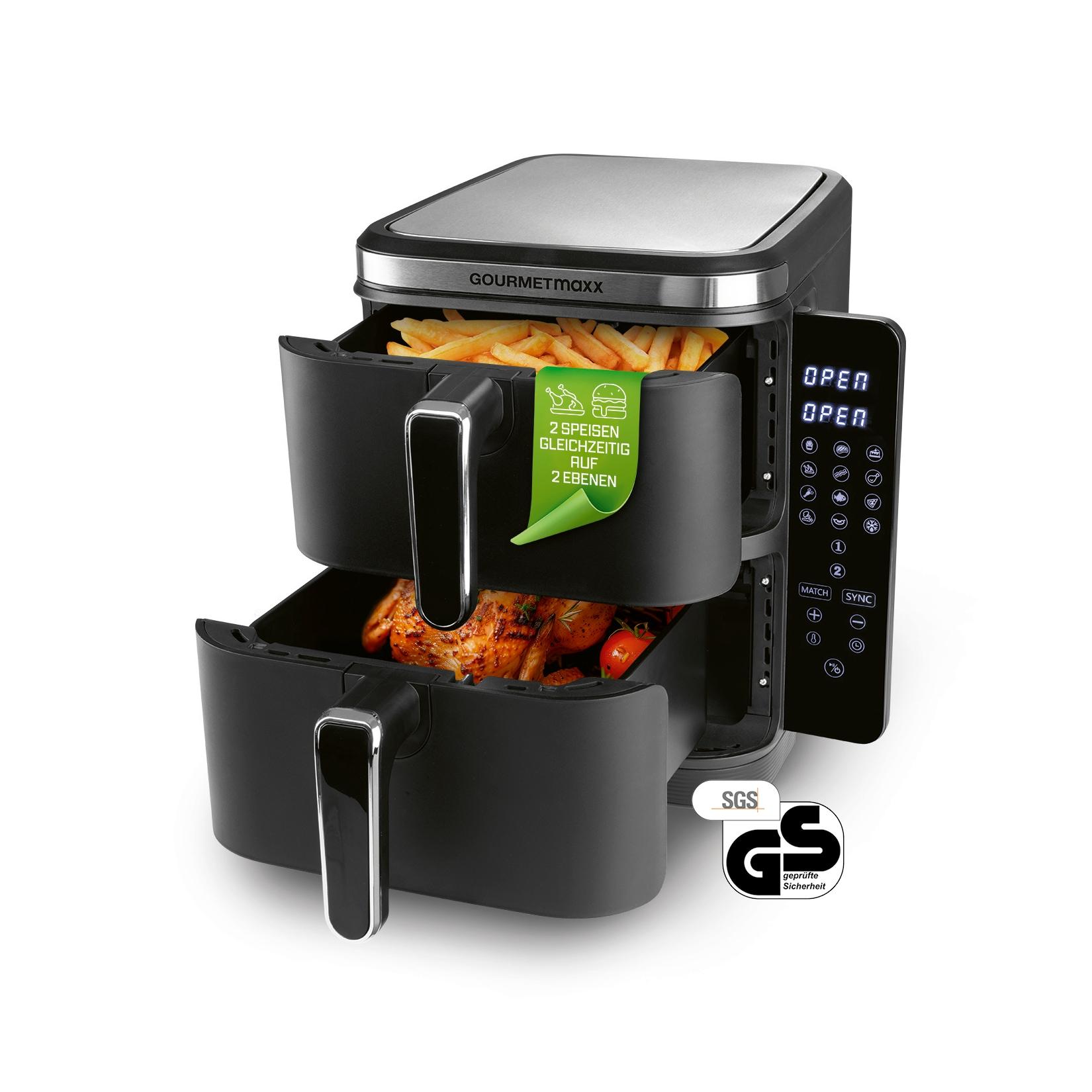 GOURMETmaxx Heißluft-Fritteuse Doppelkorb vertikal 2x 5,5l 2600W schwarz