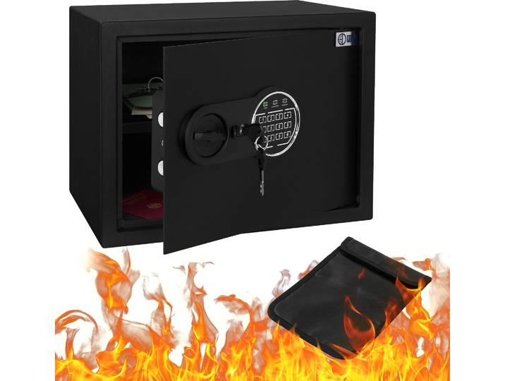 ECD Germany Safe Tresor 27L 38x30x29,5cm Stahl Wandtresor mit feuerfester Tasche Digitale Tastatur für Schmuck, Bargeld Möbelsafe PIN-Code & Schlüssel