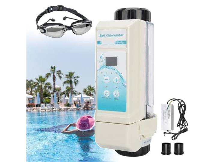 PxkVrin Salt Chlorgenerator, Selbstreinigungs Poolsalz Salz Chlor DesinfektionsgeräT, mit Salzwasser Salzelektrolyse Salzgenerator Chlorinator, füR Pools. EC12