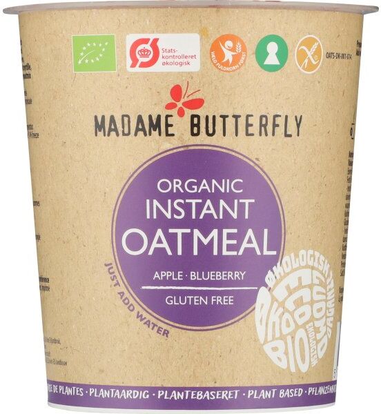 Madame Butterfly Øko Havregrød Æble/blåbær, 55 G