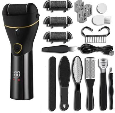 Inspired Deals Electric Foot Callus Remover Set, 10pcs Dead Skin Grinder Black