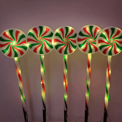 Uplift Curations Solar 5 Pack Candy Cane Christmas Pathway Lights Waterproof Outdoor Holiday Stakes red Green