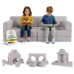 Juskys Kinder Spielsofa Kayo - Beige, baubare Stapelsteine für Kinder, pflegeleichte Kindercouch aus Cord