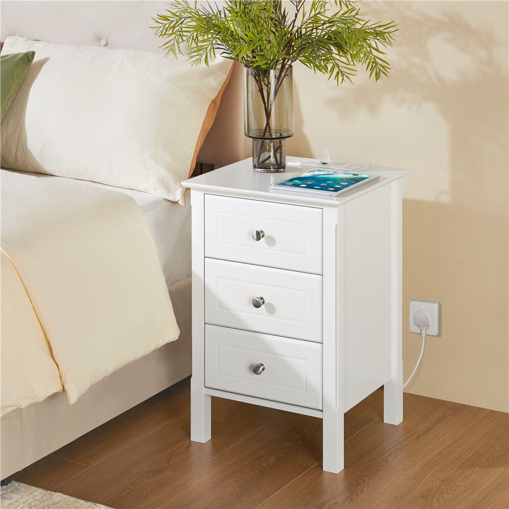 17 Stories Stanislav 3 Drawer Bedside Table White 60cm H X 40cm W X 40cm D