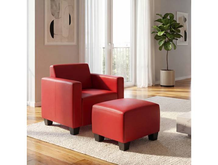 Modular Sessel Loungesessel mit Ottomane Lyon, Kunstleder Rot