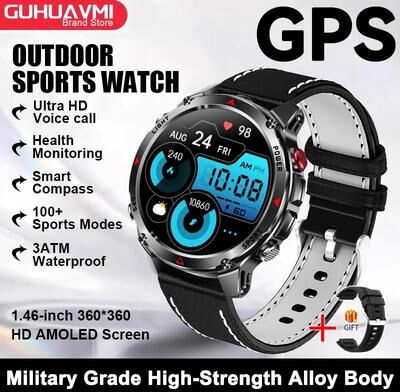 Uplift Essentials GPS Map Navigation Smart Watch AMOLED Screen, 3ATM Waterproof & Compass Pro Mens & Womens NFC BT Call Watch starlight Leather