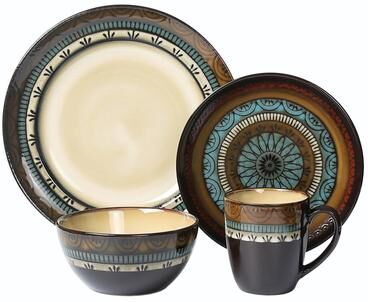 Lorren Home Trends 16 Piece Glazed Dinnerware Mosaic (Service for 4)
